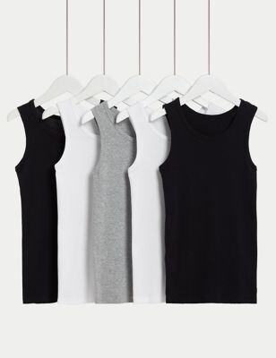 5pk Pure Cotton Vests 2-14 Yrs Marks & Spencer Boys Clothing Tops Tank Tops 