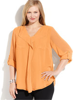 Thumbnail for your product : Calvin Klein Size Long-Sleeve Ruffled Blouse