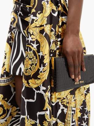 Versace Baroque & Zebra Print Duchess Satin Wrap Skirt - Womens - Black Multi