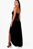 Thumbnail for your product : boohoo Velvet Wrap Top Ruched Skirt Maxi Dress
