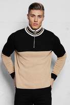 Thumbnail for your product : boohoo Half Zip Funnel Neck Colour Block Knitted Jumper