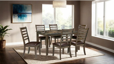 One Allium Way Simple Classic 7Pc Dining Set Faux Marble Top Dining Table 6Xside Chairs Leatherette Seats Dining Room Furniture
