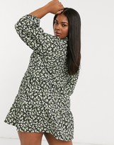 Thumbnail for your product : ASOS DESIGN Curve textured mini v-neck volume sleeve dress in green ditsy floral