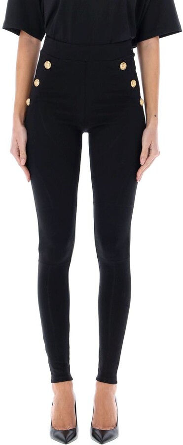 Knit leggings with 6 buttons black - Women