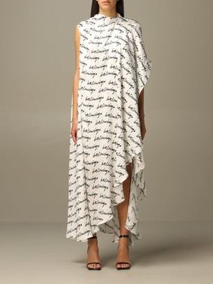 Balenciaga Long Silk Dress With All Over Signature - ShopStyle
