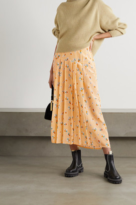 Rixo Nancy Pleated Floral-print Silk-crepe Midi Skirt