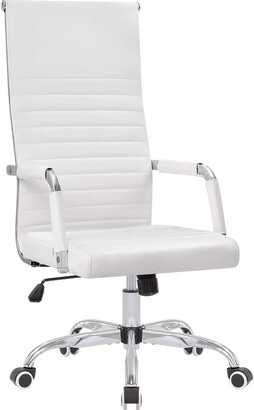 White Homall Office Desk Chair Mid-Back Computer Chair Leather Executive Adjustable Swivel Task Chair Conference Chair with Armrests 