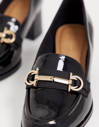 ASOS DESIGN DESIGN Stirrup mid-heeled loafers in black patent