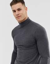 Thumbnail for your product : ASOS Design DESIGN muscle fit long sleeve t-shirt with roll neck in charcoal marl
