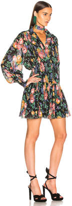 Zimmermann Allia Shirred Short Dress in Black Floral | FWRD