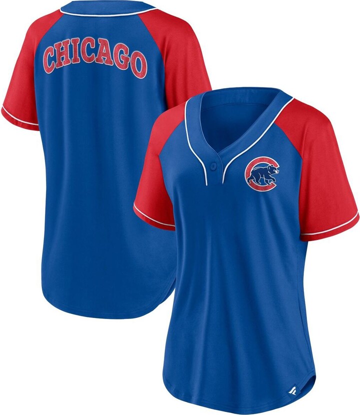 Women's G-III 4Her by Carl Banks Royal Chicago Cubs Heart V-Neck Fitted T-Shirt Size: Small