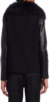 Thumbnail for your product : Halston Faux Fur Collar Leather-Sleeve Jacket