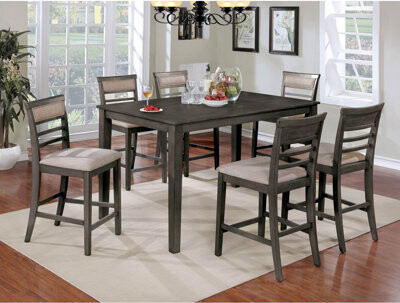 Latitude Run 7Pc Counter Height Dining Table Set 1X Table 6X Chairs Transitional Style Weathered Gray And Beige Finish Padded Cushion Slat Back Chairs