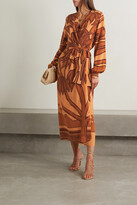 Thumbnail for your product : Johanna Ortiz Sociedades Antiguas Printed Silk Crepe De Chine Midi Wrap Dress - Orange