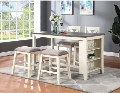 Counter Height Dining Of 2 - Solid Wood With Foam Cushion Contemporary High Stools For Cream Seat, Legs