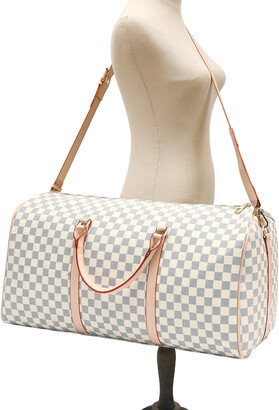 RICHPORTS Checkered Travel PU Leather Weekender Overnight Duffel