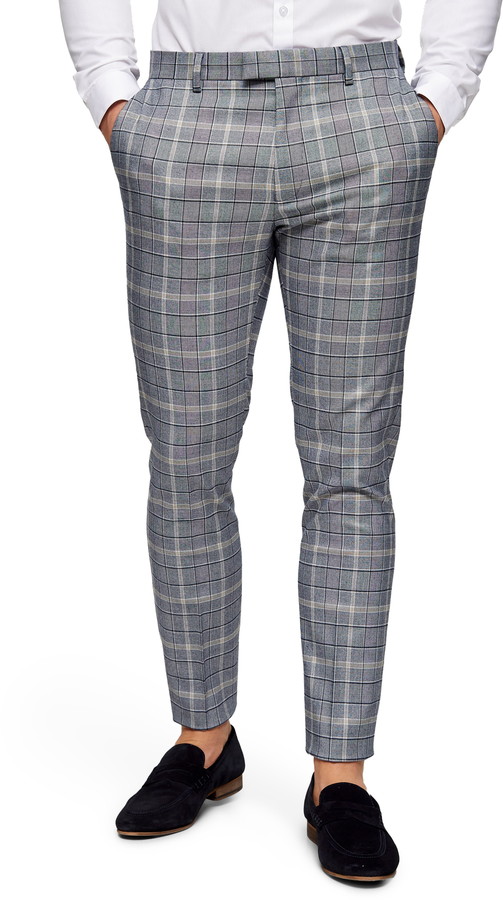 mens skinny fit checked trousers