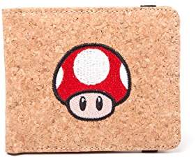 Bioworld Nintendo Super Mario Bros. Red Mushroom Bi-Fold Cork Wallet, (Mw120205Ntn) Credit Card Case, 17 cm, Brown
