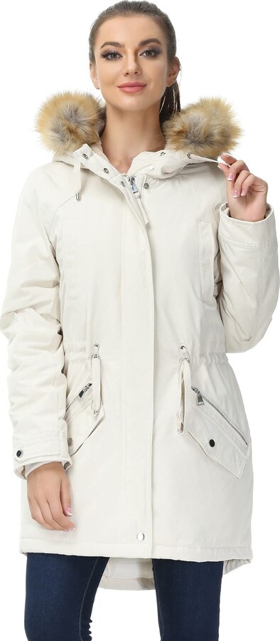 Royal Matrix Women's Hooded Warm Winter Parka Coat Fleece Lined Long Thichkened Winter Jacket with Faux-fur Ruff 