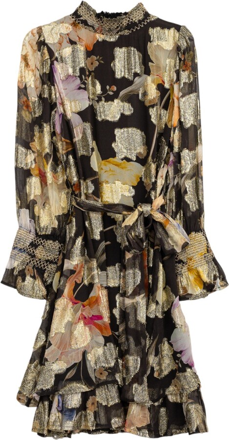 Niza Black Short Dress With Long Sleeves And Floral Print