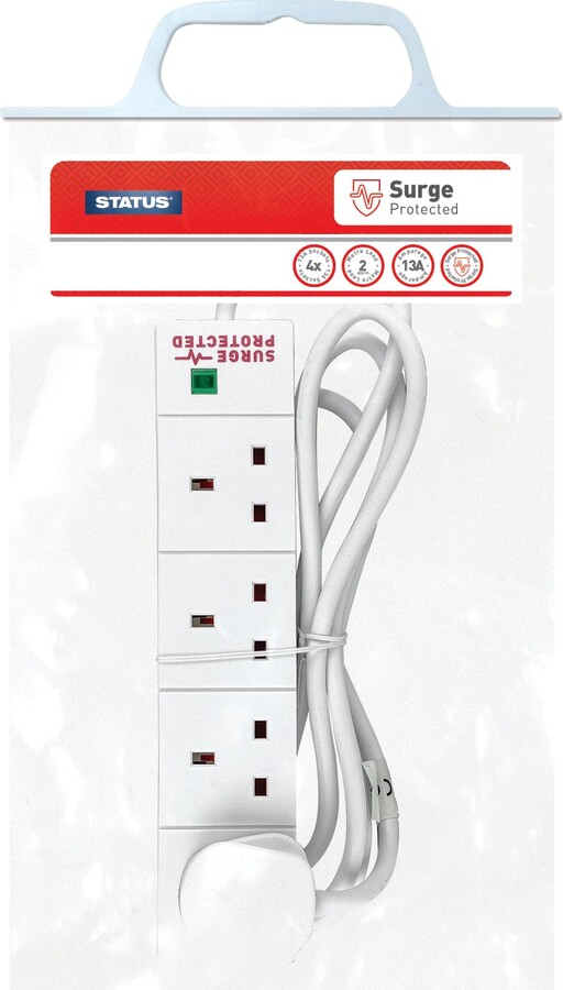 Dunelm Status 4Way 2 Metre Surge Protected Extension Lead White