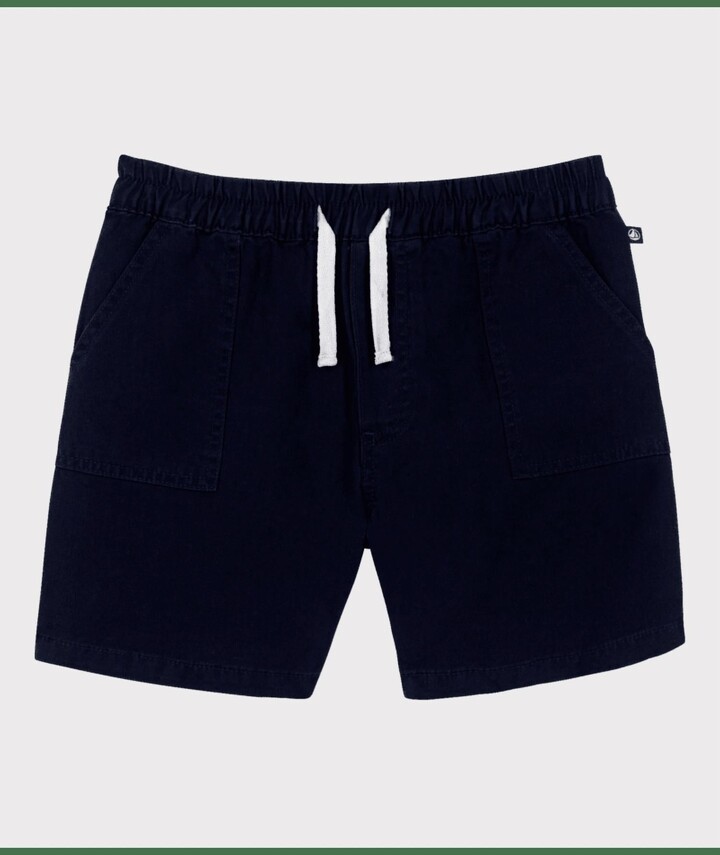 Petit Bateau Kid's Cotton And Linen Twill Shorts In Navy