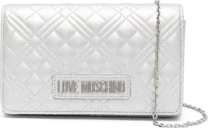 Moschino Silver Leather And PVC Pill Blister Wristlet Clutch