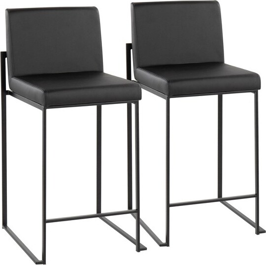 Lumisource Setof2FujiHBPULeather/SteelCounterHeightBarstoolsBlack Upholstered26\