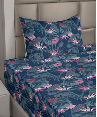 Ambesonne Tropical Theme Sheet Set Palm Tree Leaves Dark Lavender and Blue Grey