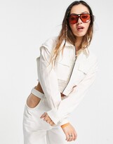 Thumbnail for your product : Bershka crop jacket with detachable sleeves in ecru