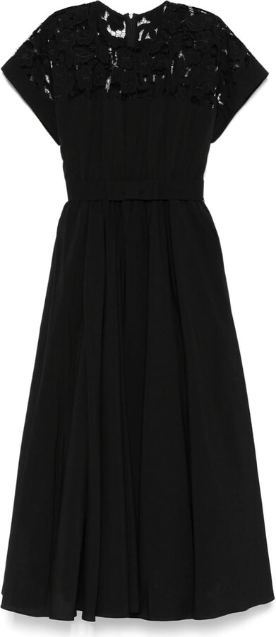 Nissa Black Lace-Panel Midi Dress