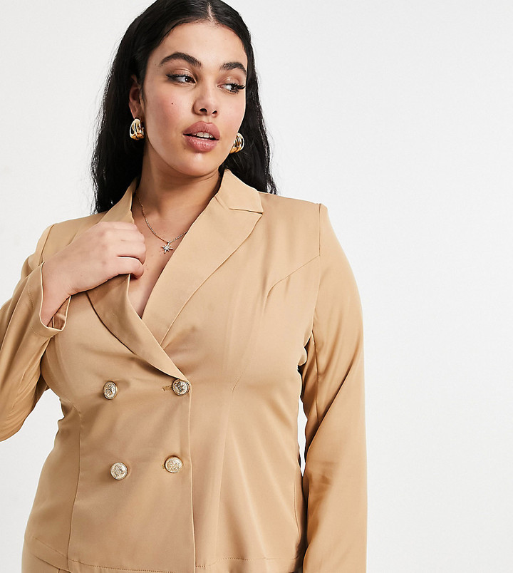 Outrageous Fortune Plus tailored blazer co ord in camel ShopStyle