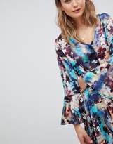 Thumbnail for your product : Lavand Abstract Floral Skater Dress With Fluted Sleeve