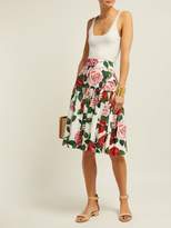 Thumbnail for your product : Dolce & Gabbana Rose Print Cotton Poplin Midi Skirt - Womens - White Multi