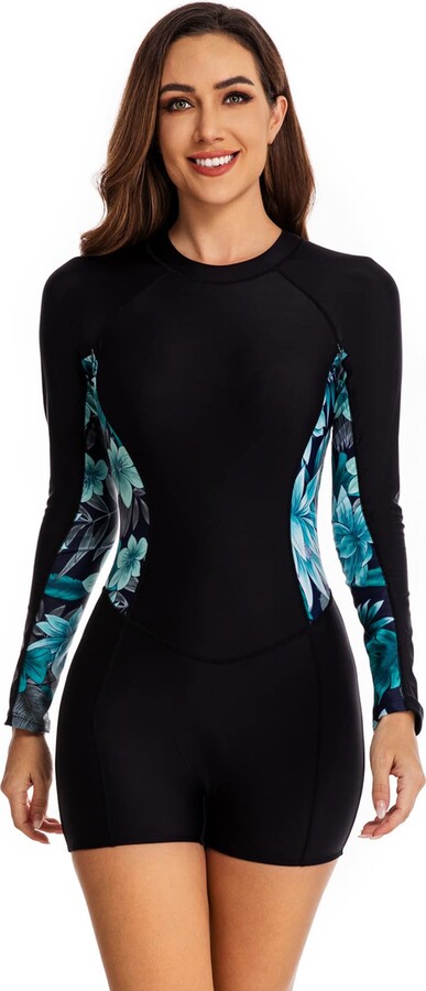 LOCIIXAT Women's Fashion Zip Back One Piece Swimsuit Long Sleeve UPF 50 ...