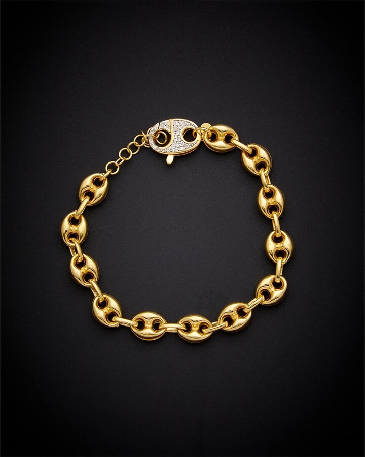 Italian Gold Over Silver Puffed Mariner Link 0.20 Ct. Tw. Diamond Bracelet
