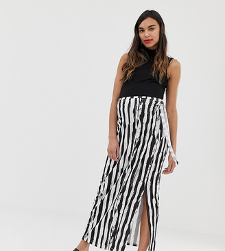 Asos DESIGN Maternity wrap maxi skirt in mono stripe print