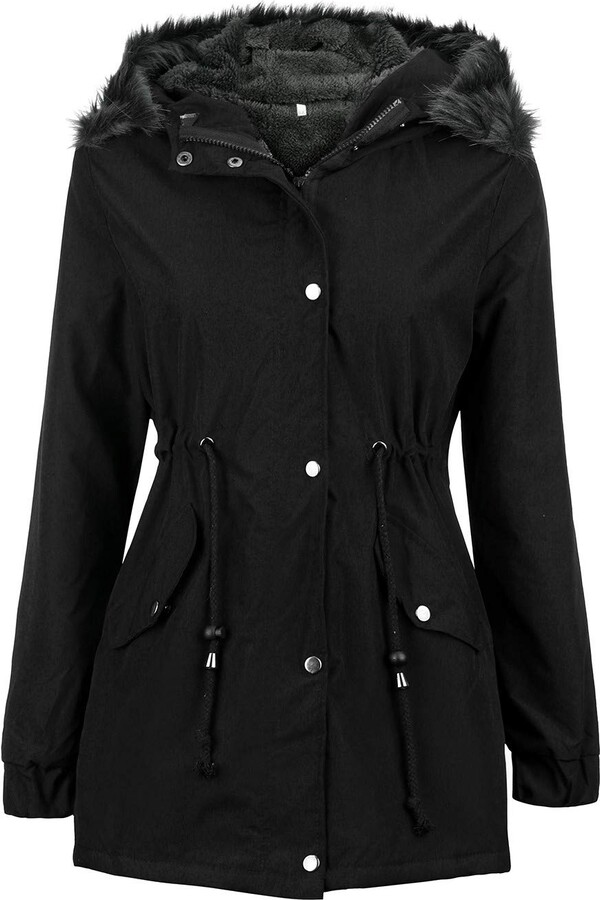 NJGRAE Womens Designer Spindle Long Fur Parka Hooded Jacket Quilted