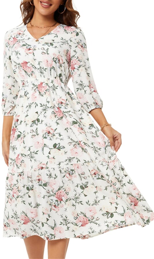 Inshine Women Casual Chiffon Print Split Side Maxi Summer Dresses 
