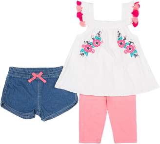 Little Lass Baby Girls 3-pc. Floral Embroidered Shorts Set