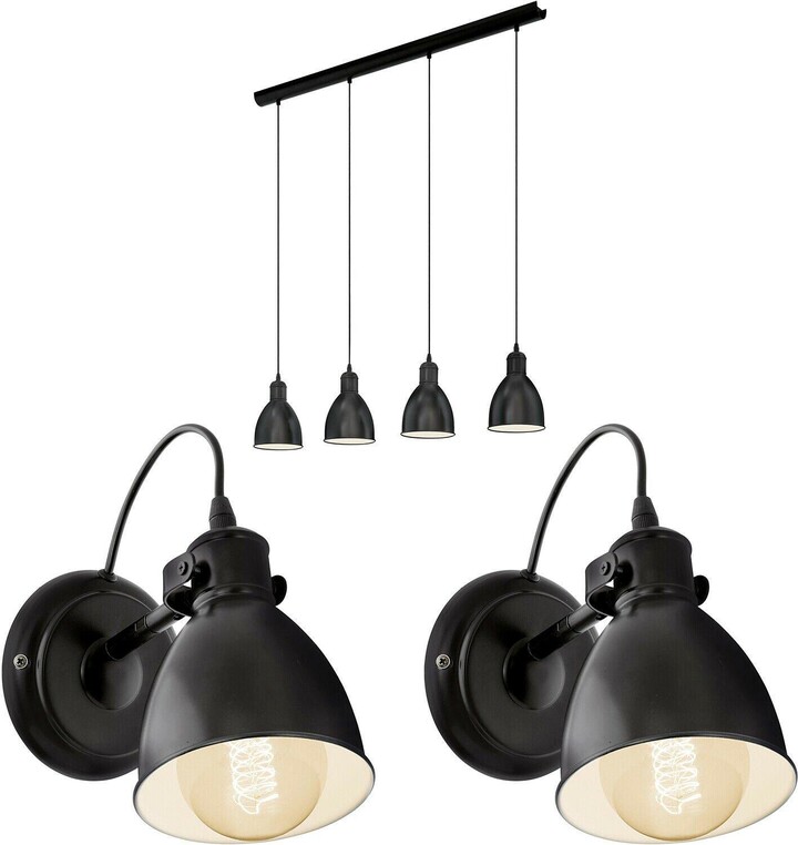 Loops Quad Ceiling Light & 2x Matching Wall Lights Black Industrial Hanging  - ShopStyle