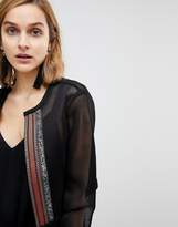 Thumbnail for your product : Deby Debo Mandaline Mesh Long Sleeved Top With Beaded Panel