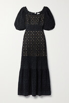 Thumbnail for your product : Miguelina Mariana Tiered Crocheted Cotton Maxi Dress - Black - medium