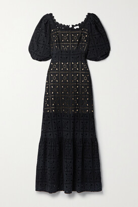 Miguelina Mariana Tiered Crocheted Cotton Maxi Dress - Black - medium