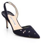 Thumbnail for your product : Manolo Blahnik Suede Embroidered Floral Slingbacks