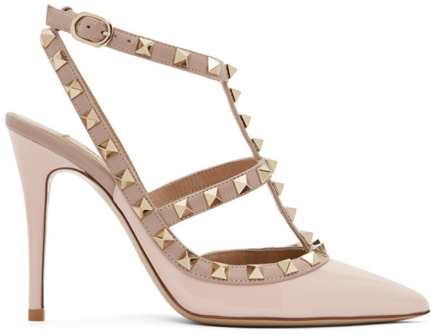 Valentino Pink Garavani Rockstud Ankle Strap Heels - ShopStyle Pumps