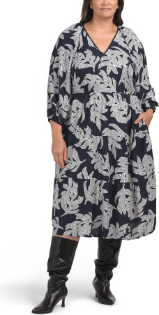 TJMAXX Plus Leafy Tiered Dress For Women, Viscose