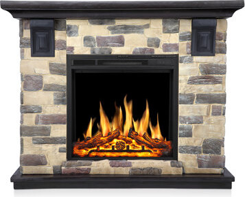 R.W.FLAME 50.6''W Faux Stone Fireplace with TV Stand Heater,7 Flame Brightness Settings,Remote Control