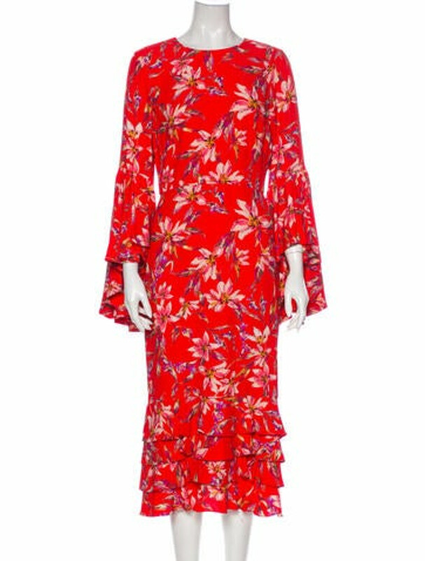 AMUR Floral Print Midi Length Dress Red Floral Print Midi Length Dress ...