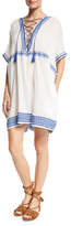 Thumbnail for your product : Vitamin A Isabell Lace-Up Embroidered Short Caftan Coverup, White